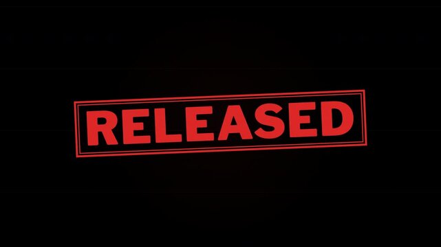 Animated red released stamp text revealing on a dark background for official document or secret clearance concepts.