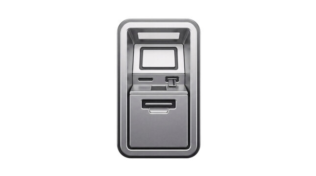 Silver atm machine with screen and card slot on png solated on transparent background