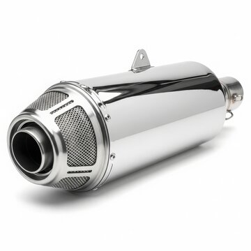 Close-up of exhaust pipe with mesh end cap isolated on white background