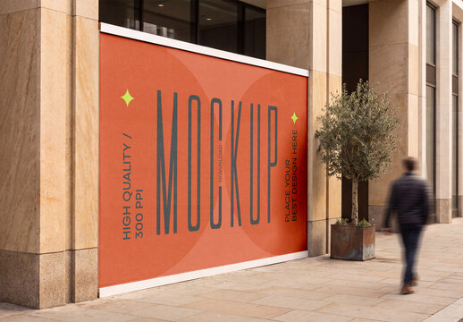Large outdoor banner mockup on marble building
