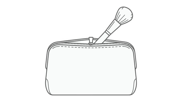 Cosmetic Bag with Brush: A simple line drawing of an open cosmetic bag with a makeup brush nestled inside, suggesting beauty and personal care.