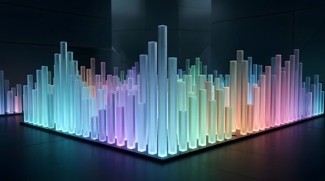 Abstract glowing colorful light pillars representing digital data visualization