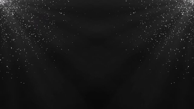 Snow stars christmas abstract background with glowing particles, shimmering glitter, soft lights and blurred bokeh, elegant festive motion design with spacious text, seamless, black background 4K