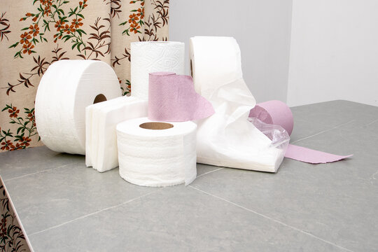 Rolls Of Toilet Paper Towels. Roll on gray background.