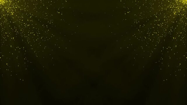 Shimmering gold particles flying through a blurred abstract background, soft glowing lights, lens flare and sparkling bokeh, festive motion for christmas and new year,  animation, black background 4K