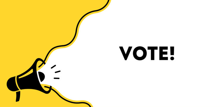 Vote banner, voting campaign, public opinion, election, participation, civic engagement, survey, democracy, marketing, megaphone, vector illustration