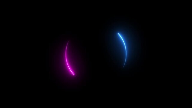 Glowing neon pink and blue color circle frame with loading bar icon animation eclipse rotation circular processing reset refresh uploading icon on black background	