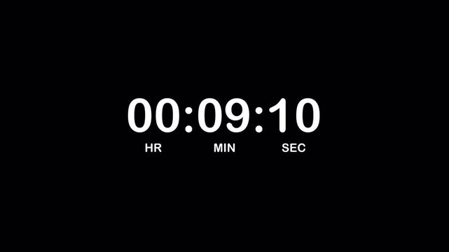 10 minute countdown timer animation on transparent background.