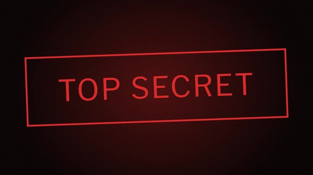 Animated red top secret stamp zooming on a dark background for classified information concepts.