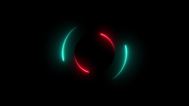 Glowing neon red and cyan color circle frame with loading bar icon animation eclipse rotation circular processing reset refresh uploading icon on black background	