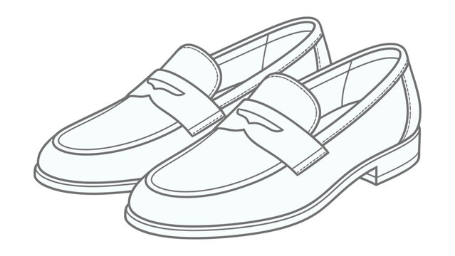 Classic Penny Loafers: A timeless pair of penny loafers, rendered in a clean line drawing, showcases the elegant design and sophisticated style of this iconic footwear.