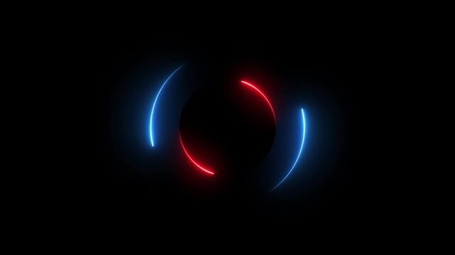 Glowing neon red and blue color circle frame with loading bar icon animation eclipse rotation circular processing reset refresh uploading icon on black background	