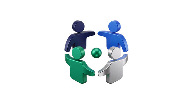 Four stylized human figures in a circle with green png solated on transparent background
