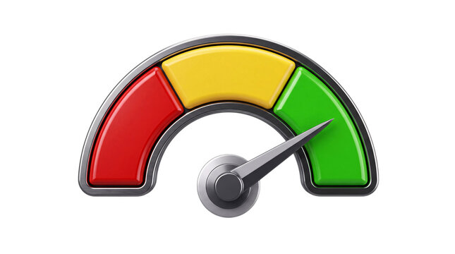 Gauge meter showing optimal performance in green png solated on transparent background
