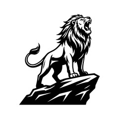 Obraz premium Roaring lion standing on a rock cliff
