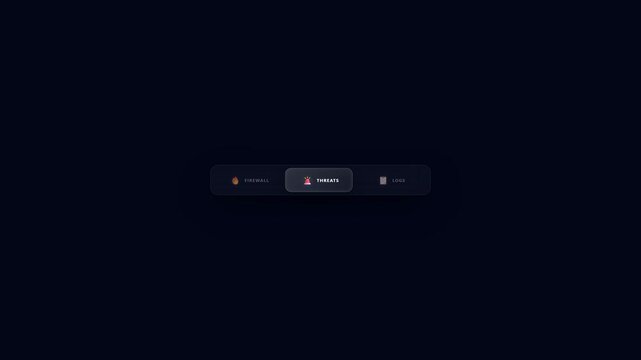 Seamless loop 3D glassmorphism cybersecurity firewall threats logs dashboard navigation menu animation
