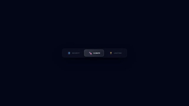 Seamless loop 3D glassmorphism smart home automation security climate lighting navigation menu animation