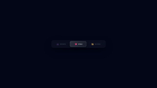 Seamless loop 3D glassmorphism healthcare medical patients vitals records navigation menu animation
