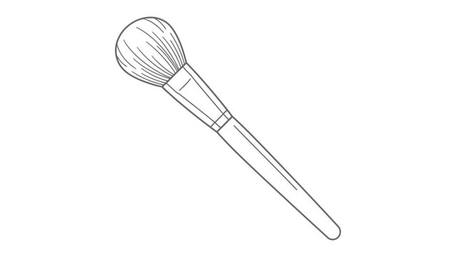 Blush Brush Illustration: A simple line art illustration of a makeup blush brush with a fluffy head and long handle, perfect for beauty tutorials and cosmetic designs.