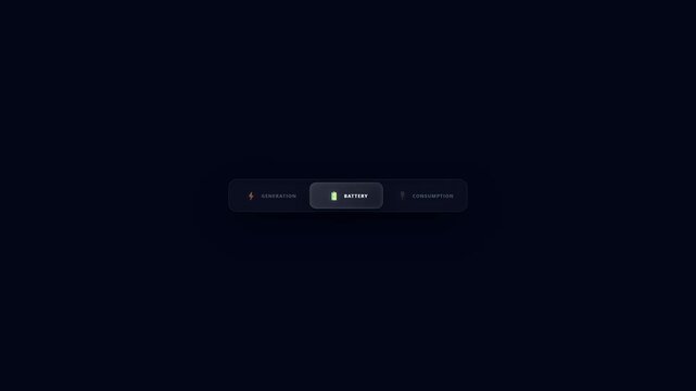 Seamless loop 3D glassmorphism green energy solar power battery consumption dashboard navigation menu