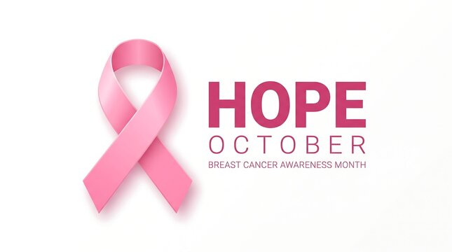 Breast cancer awareness month pink ribbon graphic with hope october text awareness prevention feminine solidarity