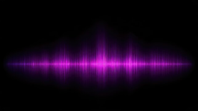 Vibrant purple sound wave graphic pulses with bright light against a black background