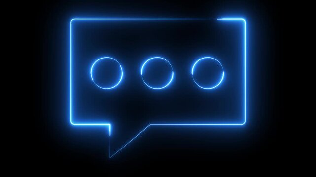 glowing, neon blue color bubble message box icon animation sign symbol on black background	
