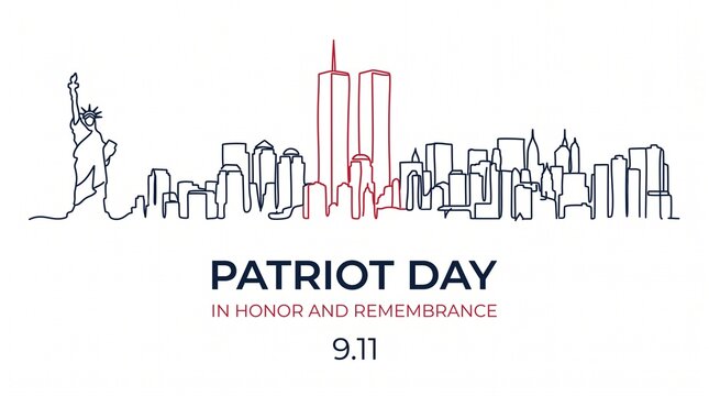 Patriot Day 911 Banner Line Art NYC Skyline Twin Towers Illustration