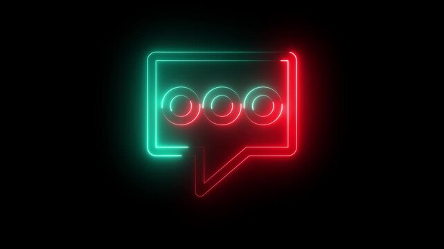glowing, neon red and cyan color bubble message box icon animation sign symbol on black background	