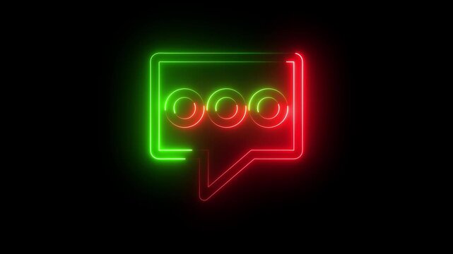 glowing, neon red and green color bubble message box icon animation sign symbol on black background	