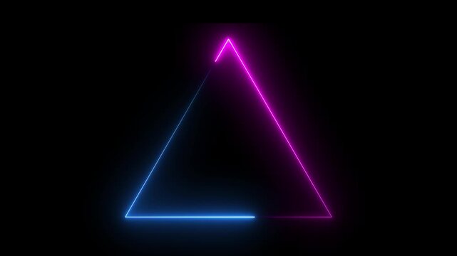 Glowing neon pink and blue color triangle frame icon animation on black background
