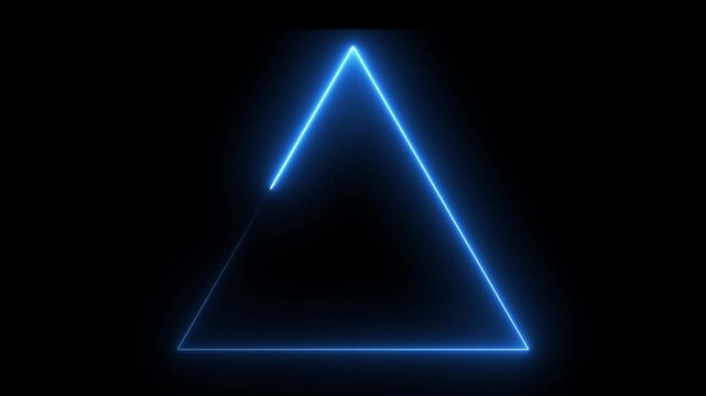 Glowing neon blue color triangle frame icon animation on black background