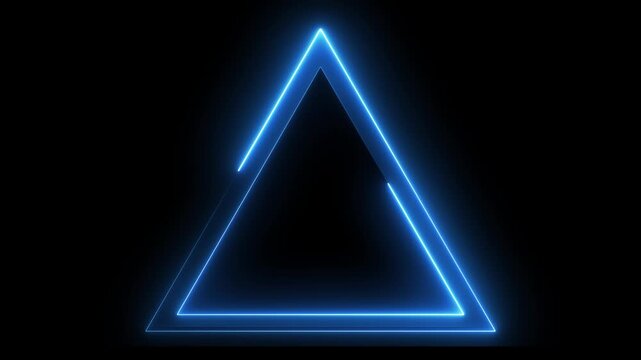 Glowing neon blue color triangle frame icon animation on black background