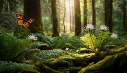 Obraz premium Forest Plants Flourish Understory Blooms Bring Tranquility Woodland Flora Adds Beauty To Understory Treecovered Regions Support Diverse And Peaceful Plant Life