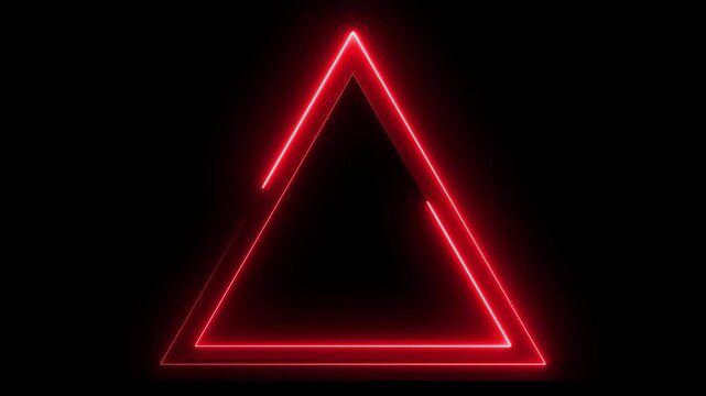 Glowing neon red color triangle frame icon animation on black background
