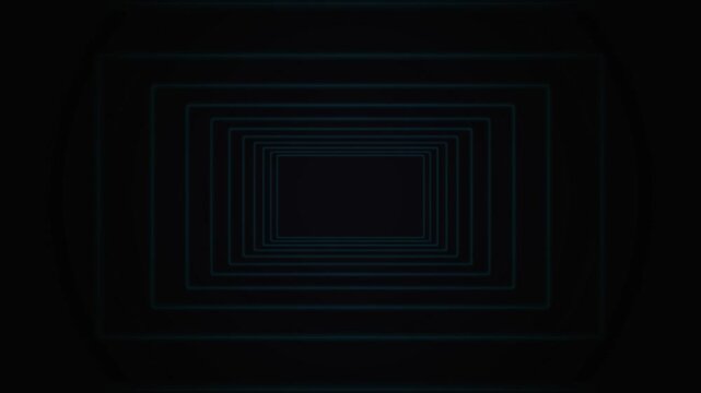 Abstract dark geometric tunnel with layered rectangles in perspective