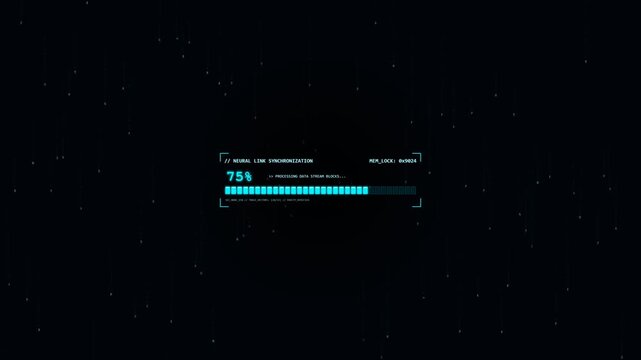 Matrix digital rain loading screen with glitch cyber progress bar and HUD percentage counter 4K