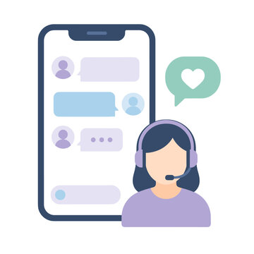 Modern smartphone display featuring a live chat interface and friendly support agent