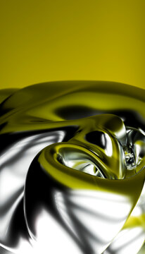 Abstract liquid metallic surface with reflective silver folds