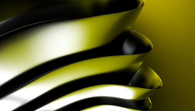 Abstract curved metallic shapes with shiny Black and yellow gradient