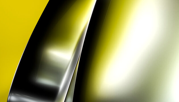 Close up of shiny reflective metal surface with yellow highlights