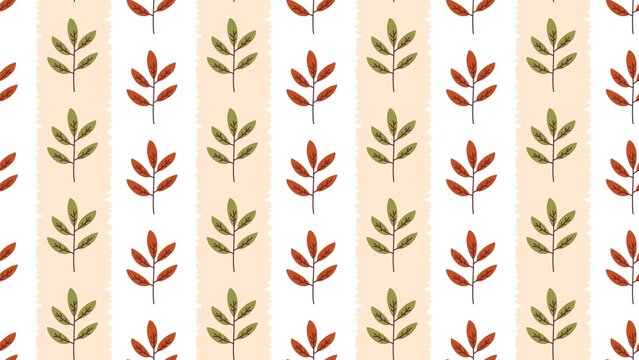 Symmetrical Autumn Leaves and Green Twigs Pattern