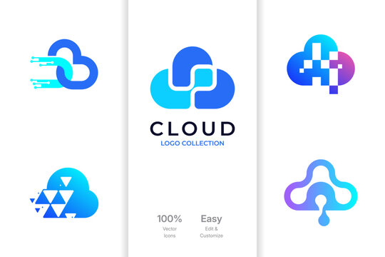 Cloud Computing Technology Logo Collection, Abstract Vector Set