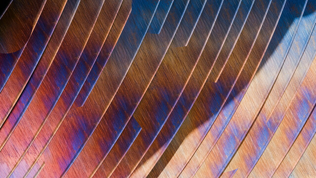 Wooden planks featuring a colorful abstract diagonal pattern with wood