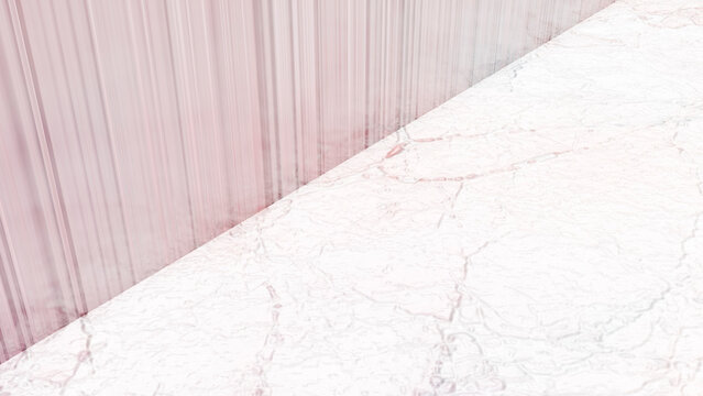 Pink curtain and white marble floor in interior corner