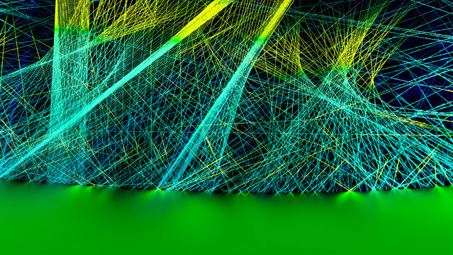 Colorful digital network visualization with interconnected data