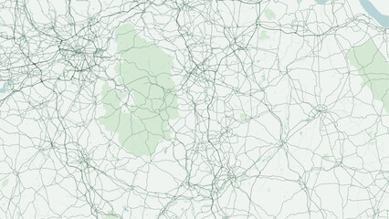 Modern minimalist vector map of Chesterfield, Derbyshire, UK. Scalable market town street grid, Crooked Spire church, River Rother, Queens Park, and Midland Main Line links for wall art posters. © AliRza