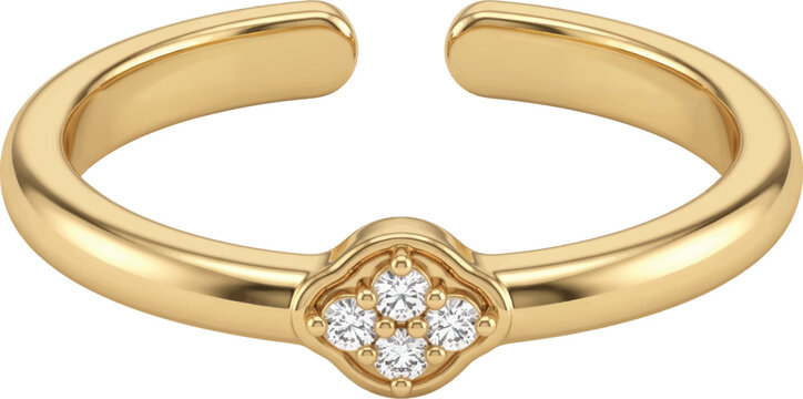 Gold toe ring with diamond accent isolated on transparent background