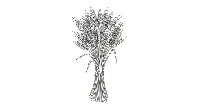 A bundle of wheat stalks is tied together with twine. The illustration depicts a sheaf of grain, showcasing the harvest and agricultural themes.