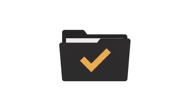 User Profile Document Saving Animation Inside a Black Folder with an Orange Checkmark Confirmation